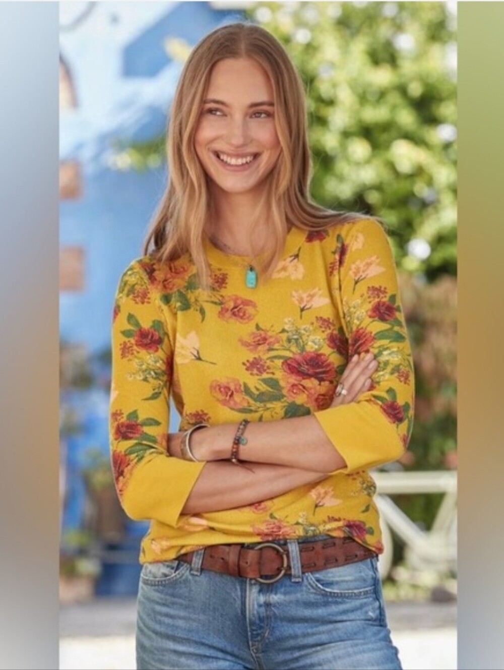 SUNDANCE SUNSET GARDEN WAFFLE TEE FLORAL SZ SMALL